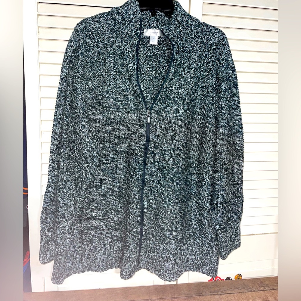 CJ Banks Green Zipper Corded Sweater